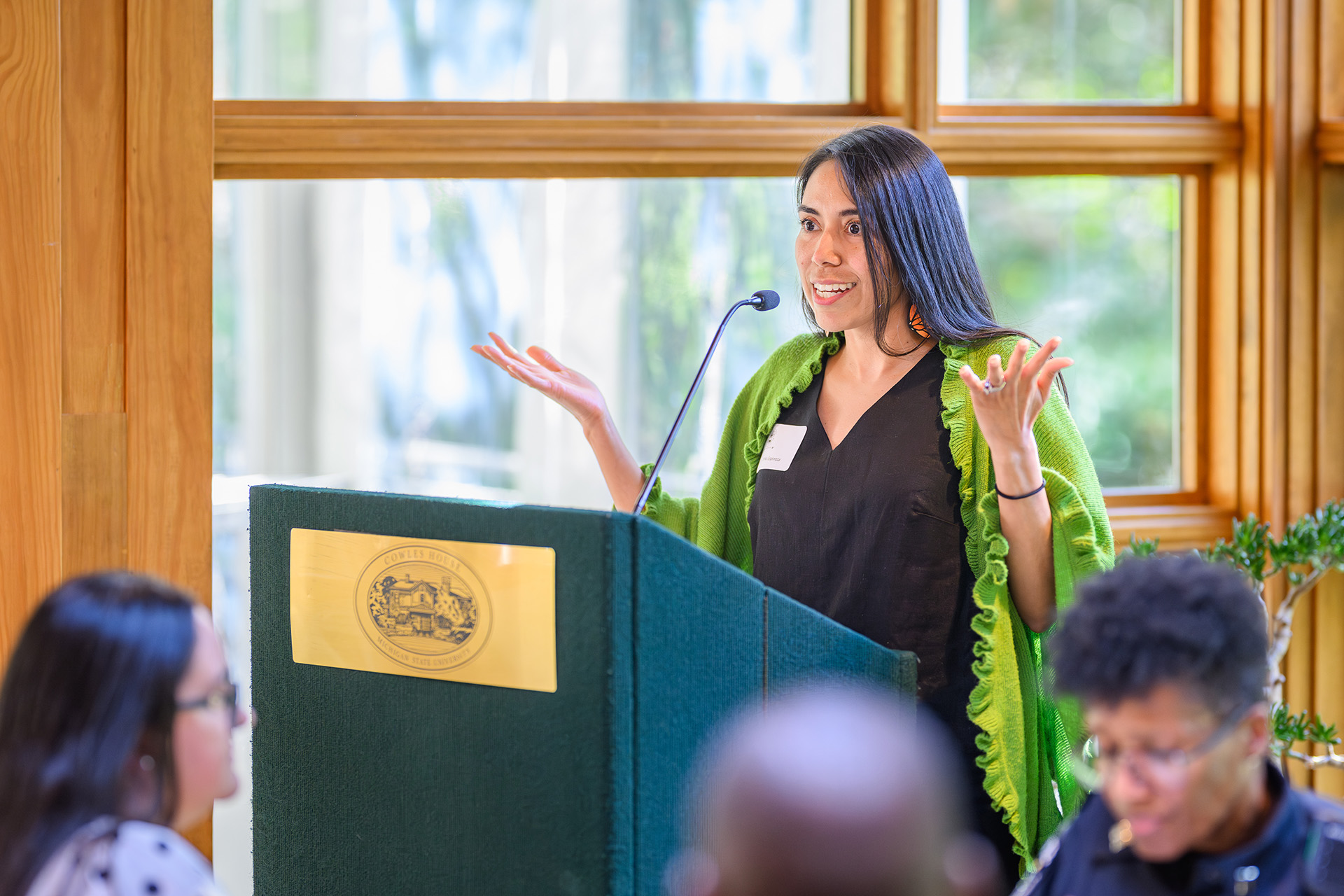 ChiLA member speaks at the lectern