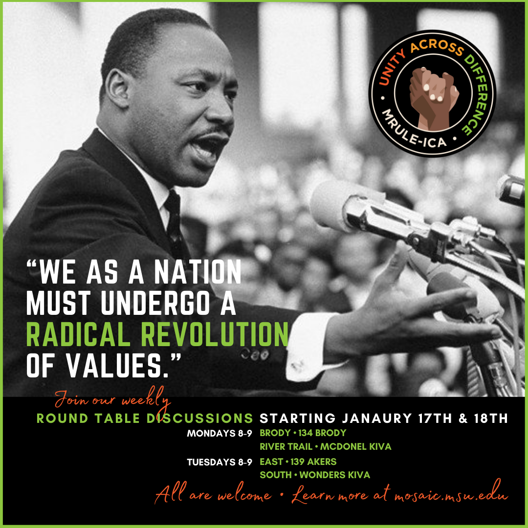 Photo of Martin Luther King Junior with quote "We as a nation must undergo a radical revolution of values."